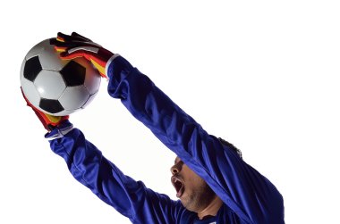Beyaz arka planda futbol kalecisi