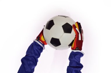 Beyaz arka planda futbol kalecisi