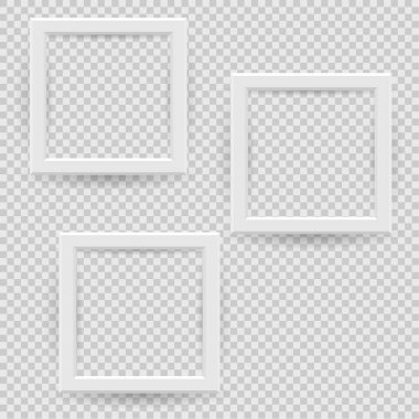Şeffaf arkaplanda gölgesi olan dikdörtgen resim çerçeve tasarımı ögesi sunumu. Üç boyutlu pano duvarı izole edilmiş. Fotoğraf, resim ve metin için vektör illüstrasyonu EPS 10