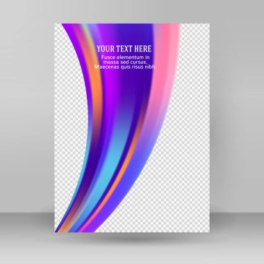 Modern renkli akış posteri. Gökkuşağı renginde dalgalı sıvı şekli işaret fişeğinin arka planını yansıtıyor. Tasarım projeniz için sanatsal tasarım.