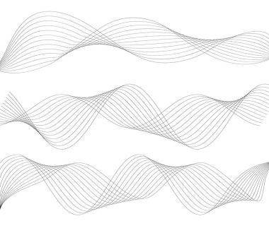Tasarım elemanları. Bir sürü gri çizgi dalgası. Beyaz arka planda soyut dalgalı çizgiler izole edildi. Yaratıcı çizgi sanatı. Vektör illüstrasyon EPS 10. Harman Aracı kullanılarak oluşturulan çizgilerle renkli parlak dalgalar.