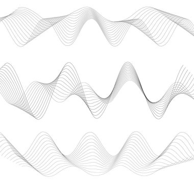 Tasarım elemanları. Bir sürü gri çizgi dalgası. Beyaz arka planda soyut dalgalı çizgiler izole edildi. Yaratıcı çizgi sanatı. Vektör illüstrasyon EPS 10. Harman Aracı kullanılarak oluşturulan çizgilerle renkli parlak dalgalar.
