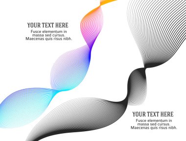 Renkli çizgilerin dalgası. Beyaz arka planda soyut dalgalı çizgiler izole edilmiş. Yaratıcı çizgi sanatı. Vektör illüstrasyon EPS 10. Karıştırma Aracı kullanılarak dizayn ögeleri oluşturuldu. Eğik düz bant