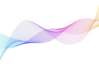 Tasarım elemanları. Bir sürü mor çizgi çemberi dalgası. Beyaz arka planda soyut dalgalı çizgiler izole edildi. Vektör illüstrasyon EPS 10. Harmanlama Aracı kullanılarak oluşturulan çizgilerle renkli dalgalar