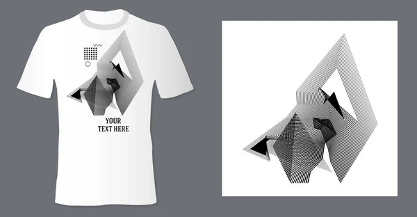 Camiseta Realista Maqueta Con Estampado Abstracto Geométrico Patrón Monocromo Sobre — Vector de stock