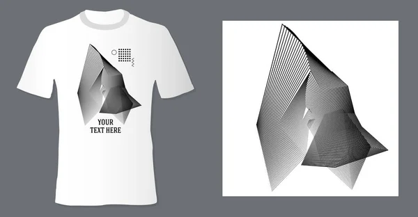 Camiseta Realista Maqueta Con Estampado Abstracto Geométrico Patrón Monocromo Sobre — Vector de stock