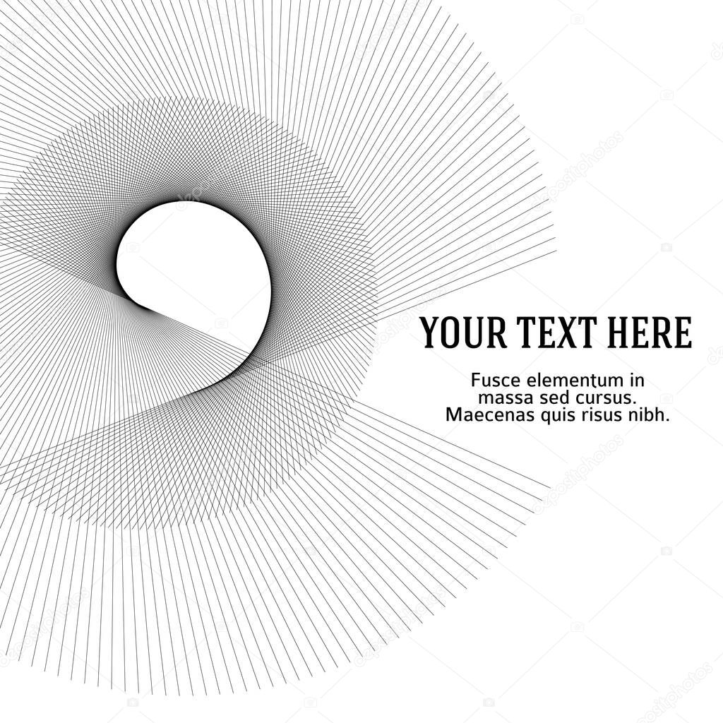 Abstract spiral black white design element on white background of twist lines