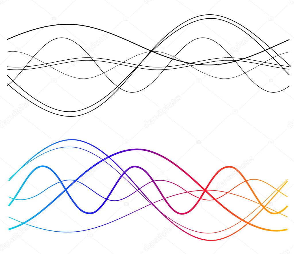 Design elements. Wave of many gray lines. Abstract wavy stripes on white background isolated. Creative line art