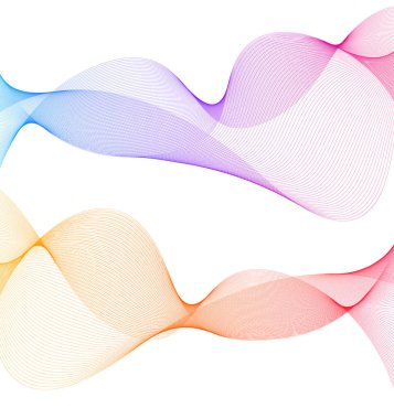 Tasarım elemanları. Bir sürü renk dalgası. Beyaz arka planda soyut dalgalı çizgiler izole edildi. Yaratıcı satır sanatı