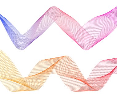 Tasarım elemanları. Bir sürü renk dalgası. Beyaz arka planda soyut dalgalı çizgiler izole edildi. Yaratıcı satır sanatı