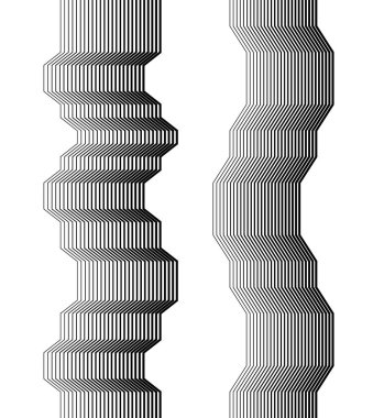 Tasarım elemanları. Virajlı keskin köşeler. Beyaz arka planda soyut yatay kırık çizgiler izole edildi. Yaratıcı grup sanatı. Vektör illüstrasyon EPS 10. Harman Aracı kullanılarak oluşturulan siyah çizgiler