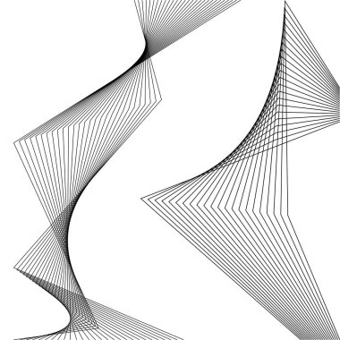 Tasarım elemanları. Virajlı keskin köşeler birçok çizgi sallıyor. Beyaz arka planda soyut dikey kırık çizgiler izole edildi. Yaratıcı çizgi sanatı. Vektör illüstrasyon EPS 10. Karıştırma Aracı kullanılarak oluşturulan siyah çizgi