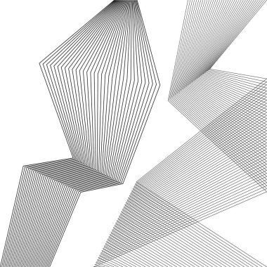 Tasarım elemanları. Virajlı keskin köşeler birçok çizgi sallıyor. Beyaz arka planda soyut dikey kırık çizgiler izole edildi. Yaratıcı çizgi sanatı. Vektör illüstrasyon EPS 10. Karıştırma Aracı kullanılarak oluşturulan siyah çizgi