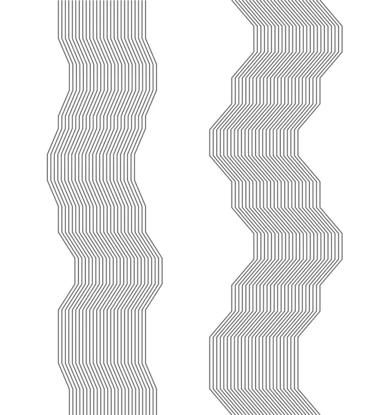 デザイン要素 曲線の鋭いコーナー多くのストリーク 概要白い背景に水平方向に折れた縞が孤立している 創造的なバンドアート ベクトルイラストEps ブレンドツールで作成された黒い線 — ストックベクタ