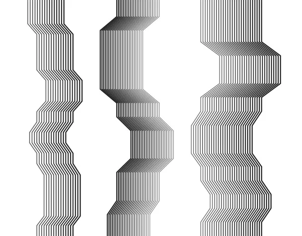 设计元素 曲线锋利的角有许多条纹 摘要白色背景上的横向断裂带被隔离 创意乐队艺术 矢量说明Eps 使用混合工具创建的黑线 — 图库矢量图片