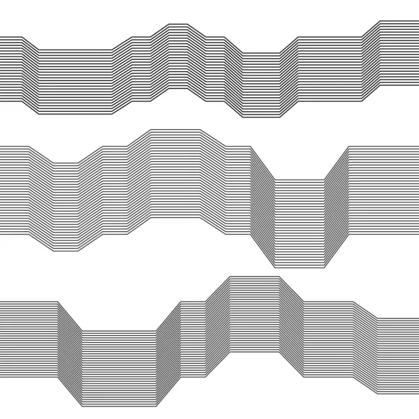 Elementos Diseño Curvas Esquinas Afiladas Muchas Rayas Rayas Rotas Horizontales — Archivo Imágenes Vectoriales