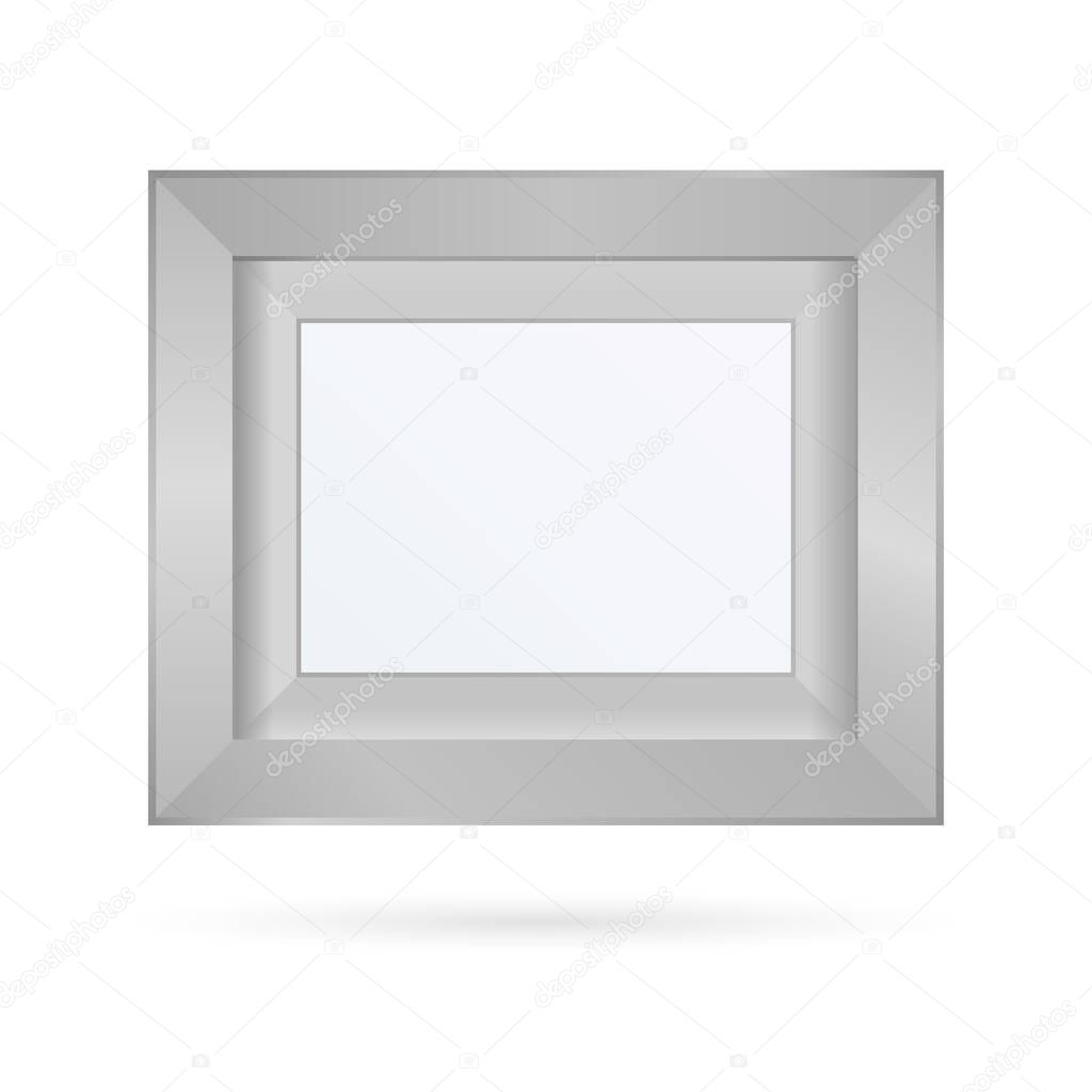 Presentation set square picture frame design with shadow on transparent background. 3D Board Banner Stand on isolated clean blank table Vector illustration EPS 10 for photo, image, text promotional