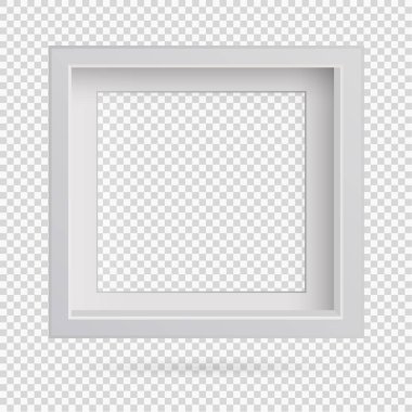Şeffaf arkaplanda gölgesi olan dikdörtgen resim çerçeve tasarımı ögesi sunumu. Üç boyutlu pano duvarı izole edilmiş. Fotoğraf, resim ve metin için vektör illüstrasyonu EPS 10