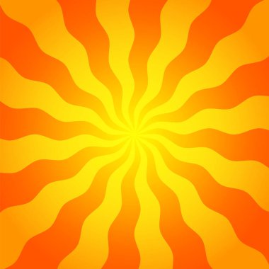 Turuncu sarı ışınlı yaz arkaplanı. Yaz güneşi mesajınız için sıcak girdap oluşturur. Tasarım elemanı sunumu için vektör illüstrasyonu EPS 10, broşür tasarım sayfası, paketleme etiketi