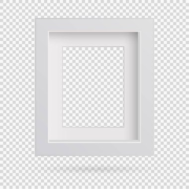 Şeffaf arkaplanda gölgesi olan dikdörtgen resim çerçeve tasarımı ögesi sunumu. Üç boyutlu pano duvarı izole edilmiş. Fotoğraf, resim ve metin için vektör illüstrasyonu EPS 10