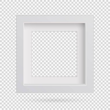 Şeffaf arkaplanda gölgesi olan dikdörtgen resim çerçeve tasarımı ögesi sunumu. Üç boyutlu pano duvarı izole edilmiş. Fotoğraf, resim ve metin için vektör illüstrasyonu EPS 10