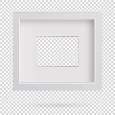 Şeffaf arkaplanda gölgesi olan dikdörtgen resim çerçeve tasarımı ögesi sunumu. Üç boyutlu pano duvarı izole edilmiş. Fotoğraf, resim ve metin için vektör illüstrasyonu EPS 10