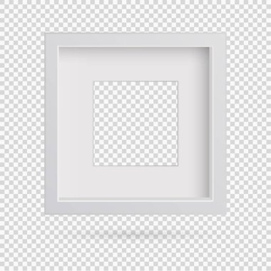 Şeffaf arkaplanda gölgesi olan dikdörtgen resim çerçeve tasarımı ögesi sunumu. Üç boyutlu pano duvarı izole edilmiş. Fotoğraf, resim ve metin için vektör illüstrasyonu EPS 10
