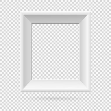 Şeffaf arkaplanda gölgesi olan dikdörtgen resim çerçeve tasarımı ögesi sunumu. Üç boyutlu pano duvarı izole edilmiş. Fotoğraf, resim ve metin için vektör illüstrasyonu EPS 10