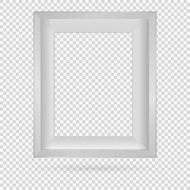 Şeffaf arkaplanda gölgesi olan dikdörtgen resim çerçeve tasarımı ögesi sunumu. Üç boyutlu pano duvarı izole edilmiş. Fotoğraf, resim ve metin için vektör illüstrasyonu EPS 10