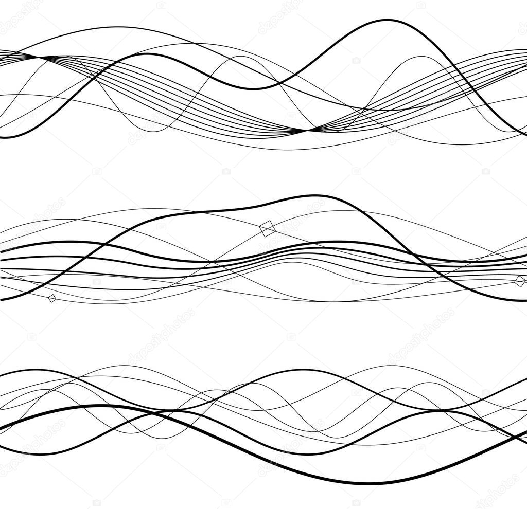 Design elements. Wave of many gray lines. Abstract wavy stripes on white background isolated. Creative line art. Vector illustration EPS 10. Colourful shiny waves with lines created using Blend Tool