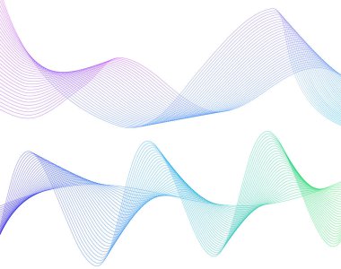 Renkli çizgilerin dalgası. Beyaz arka planda soyut dalgalı çizgiler izole edilmiş. Yaratıcı çizgi sanatı. Vektör illüstrasyon EPS 10. Karıştırma Aracı kullanılarak dizayn ögeleri oluşturuldu. Eğik düz bant