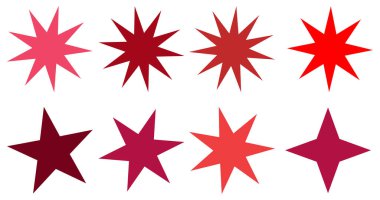 Bir dizi vektör yıldız patlaması, güneş patlaması rozetleri. Koleksiyon mavisi farklı bir renk. Basit stil Vintage etiketleri. Tasarım elemanları. Renkli çıkartmalar. Renk ve tiplerin vektör illüstrasyonu E10 simgesi