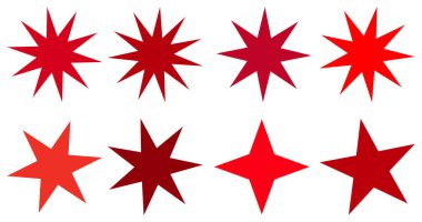 Bir dizi vektör yıldız patlaması, güneş patlaması rozetleri. Koleksiyon mavisi farklı bir renk. Basit stil Vintage etiketleri. Tasarım elemanları. Renkli çıkartmalar. Renk ve tiplerin vektör illüstrasyonu E10 simgesi