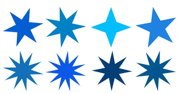 Ensemble Étoiles Vectorielles Badges Éclat Soleil Collection Bleu Différentes Couleurs — Image vectorielle