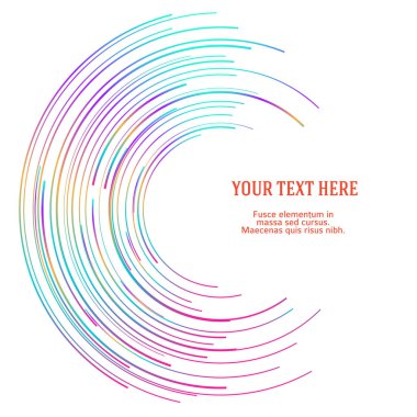 Renk tasarım elemanları. Bir sürü viraj aldım. Beyaz arka plandaki soyut dairesel logo elemanı izole edildi. Yaratıcı grup sanatı. Vektör illüstrasyon EPS 10. Yeni ürün tanıtımı için dijital