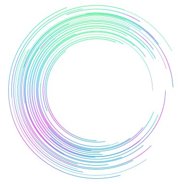 Renk tasarım elemanları. Bir sürü viraj aldım. Beyaz arka plandaki soyut dairesel logo elemanı izole edildi. Yaratıcı grup sanatı. Vektör illüstrasyon EPS 10. Yeni ürün tanıtımı için dijital