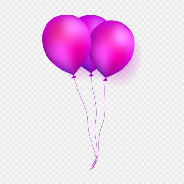 Şeffaf bir arkaplanda izole edilmiş mor gerçekçi balon simgeleri. Parti ve hava topunun tasarım unsurları için vektör illüstrasyonu 10 puan aldı