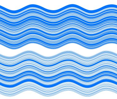Tasarım elemanları. Bir sürü mavi çizgi dalgası. Beyaz arka planda soyut dalgalı çizgiler izole edildi. Yaratıcı çizgi sanatı. Vektör illüstrasyon EPS 10. Harman kullanarak oluşturulan çizgilerle renkli parlak dalgalar