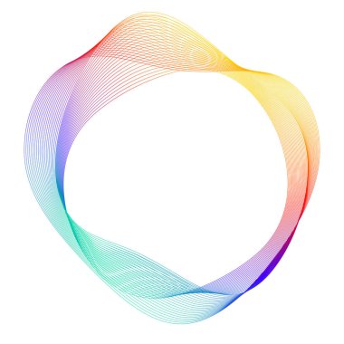 Tasarım elemanları. Bir sürü mor çizgi çemberi dalgası. Beyaz arka planda soyut dalgalı çizgiler izole edildi. Vektör illüstrasyon EPS 10. Harmanlama Aracı kullanılarak oluşturulan çizgilerle renkli dalgalar