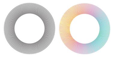 Tasarım elemanları. Bir sürü mor çizgi çemberi dalgası. Beyaz arka planda soyut dalgalı çizgiler izole edildi. Vektör illüstrasyon EPS 10. Harmanlama Aracı kullanılarak oluşturulan çizgilerle renkli dalgalar