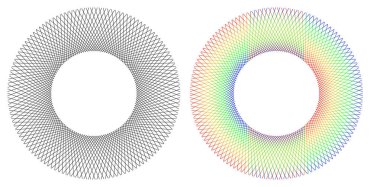 Tasarım elemanları. Bir sürü mor çizgi çemberi dalgası. Beyaz arka planda soyut dalgalı çizgiler izole edildi. Vektör illüstrasyon EPS 10. Harmanlama Aracı kullanılarak oluşturulan çizgilerle renkli dalgalar