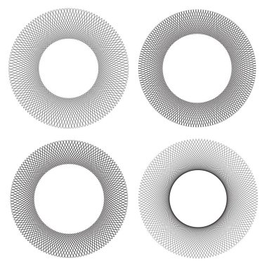 Tasarım elemanları. Bir sürü siyah çizgi çemberi dalgası. Beyaz arka planda soyut dalgalı çizgiler izole edildi. Vektör illüstrasyon EPS 10. Harmanlama Aracı kullanılarak oluşturulan çizgilerle renkli dalgalar