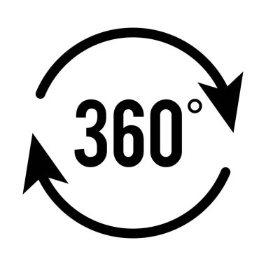Açı 360 derece işaret simgesi. Geometri matematik sembolü. Tam yol ileri. Tasarım elemanları. Bir sürü viraj aldım. Beyaz arka plandaki soyut dairesel logo elemanı izole edildi. Vektör illüstrasyonu EPS 10