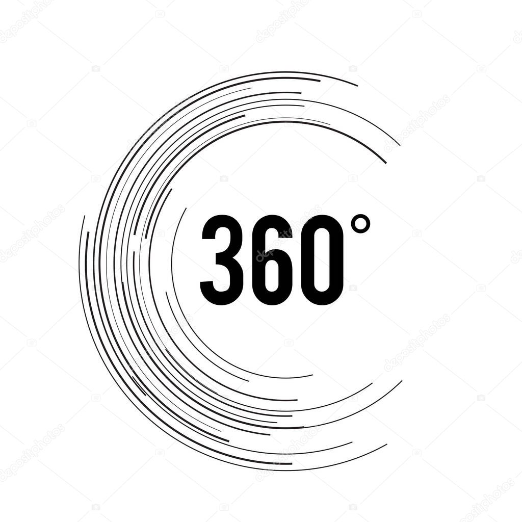 Angle 360 degrees sign icon. Geometry math symbol. Full rotation. Design elements. Curved many streak. Abstract Circular logo element on white background isolated. Vector illustration EPS 10