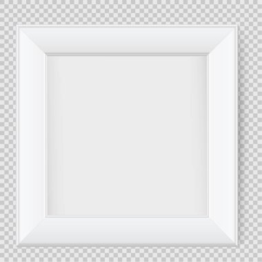 Şeffaf arkaplanda gölgesi olan kare çerçeve tasarımı sunumu. İzole edilmiş boş masa vektörü illüstrasyonu üzerinde 3B Pankart Duruşu Fotoğraf, resim ve metin tanıtımı için EPS 10