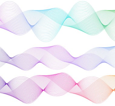Renkli çizgilerin dalgası. Beyaz arka planda soyut dalgalı çizgiler izole edilmiş. Yaratıcı çizgi sanatı. Vektör illüstrasyon EPS 10. Karıştırma Aracı kullanılarak dizayn ögeleri oluşturuldu. Eğik düz bant