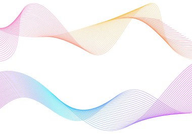 Renkli çizgilerin dalgası. Beyaz arka planda soyut dalgalı çizgiler izole edilmiş. Yaratıcı çizgi sanatı. Vektör illüstrasyon EPS 10. Karıştırma Aracı kullanılarak dizayn ögeleri oluşturuldu. Eğik düz bant
