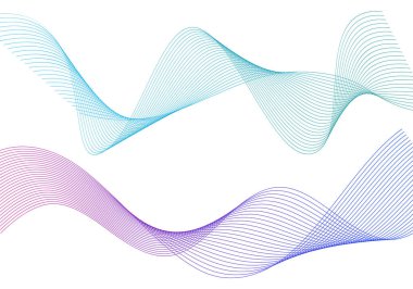 Renkli çizgilerin dalgası. Beyaz arka planda soyut dalgalı çizgiler izole edilmiş. Yaratıcı çizgi sanatı. Vektör illüstrasyon EPS 10. Karıştırma Aracı kullanılarak dizayn ögeleri oluşturuldu. Eğik düz bant