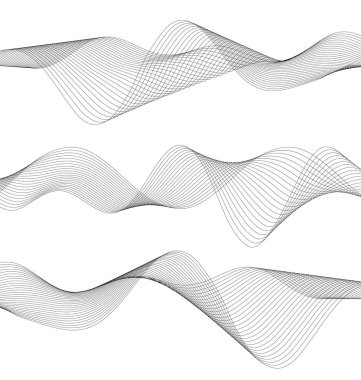 Tasarım elemanları. Bir sürü gri çizgi dalgası. Beyaz arka planda soyut dalgalı çizgiler izole edildi. Yaratıcı çizgi sanatı. Vektör illüstrasyon EPS 10. Harman Aracı kullanılarak oluşturulan çizgilerle renkli parlak dalgalar