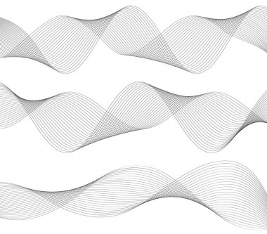 Tasarım elemanları. Bir sürü gri çizgi dalgası. Beyaz arka planda soyut dalgalı çizgiler izole edildi. Yaratıcı çizgi sanatı. Vektör illüstrasyon EPS 10. Harman Aracı kullanılarak oluşturulan çizgilerle renkli parlak dalgalar